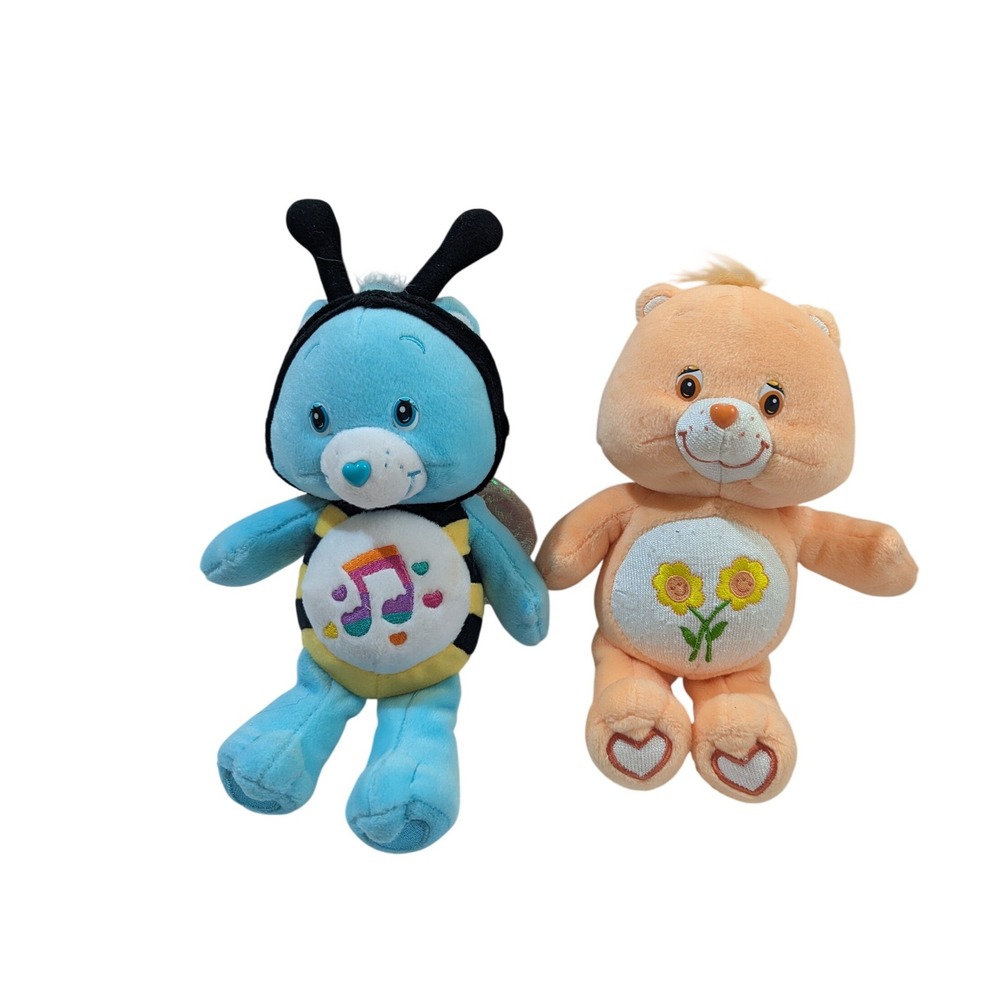 Care Bears Heartsong Bear Bee Costume and Friend Bear Plush 8 Inch Lot of 2